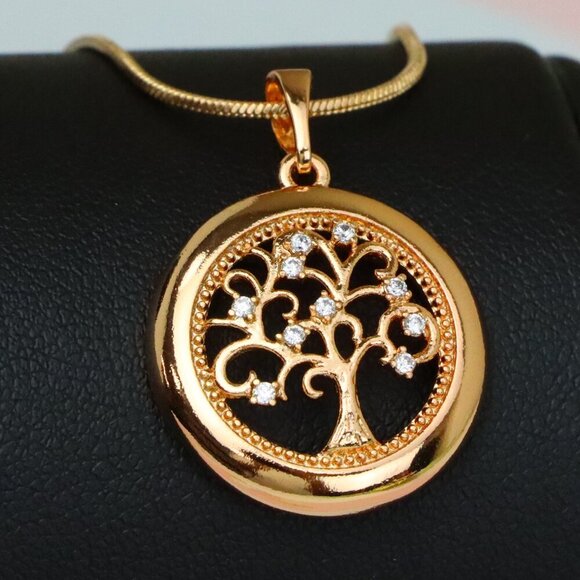 "Tree of Life Rose Gold Pendant with White Stones, XPPT1853 - Picture 1 of 13